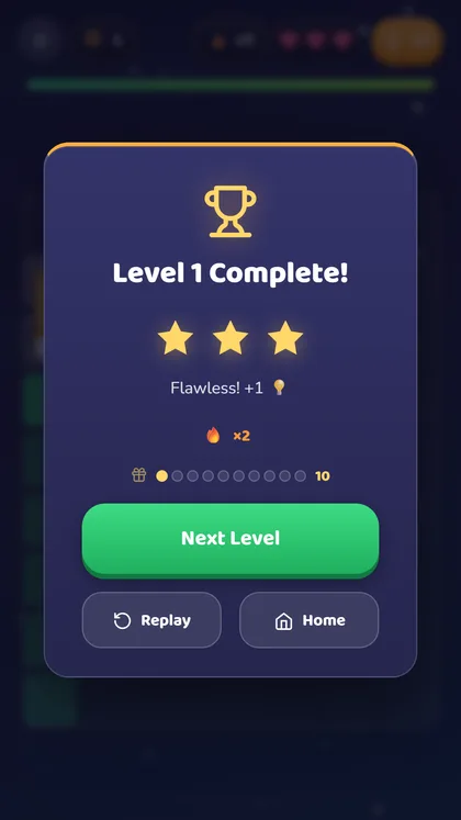 A three-star level complete screen